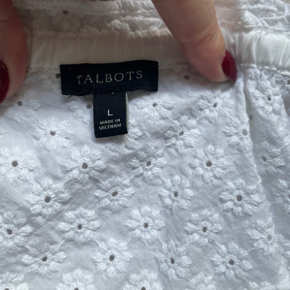 Talbots Shirt Womens L‎ White Floral Eyelet Lace Short Sleeve Cottagecore Blouse - Picture 4 of 10